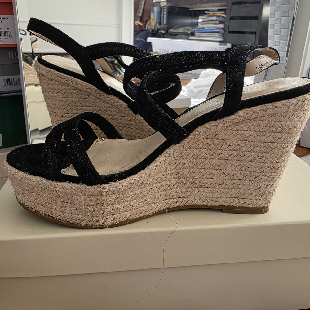 Black Espadrille Platform Wedge Heels - Womens